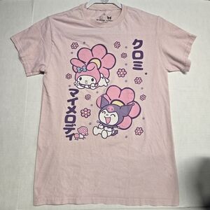 Sanrio 2023 Japanese My Melody & Kuromi Pink T-shirt Faded and Distressed Sz S